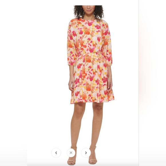 NWT Jessica Howard Crepe Floral Fit & Flare Dress long sleeve size 4 Petitie - Picture 1 of 2